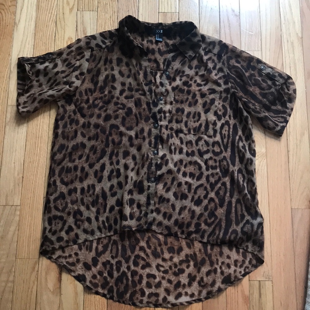 Leopard Print High Low Blouse - S